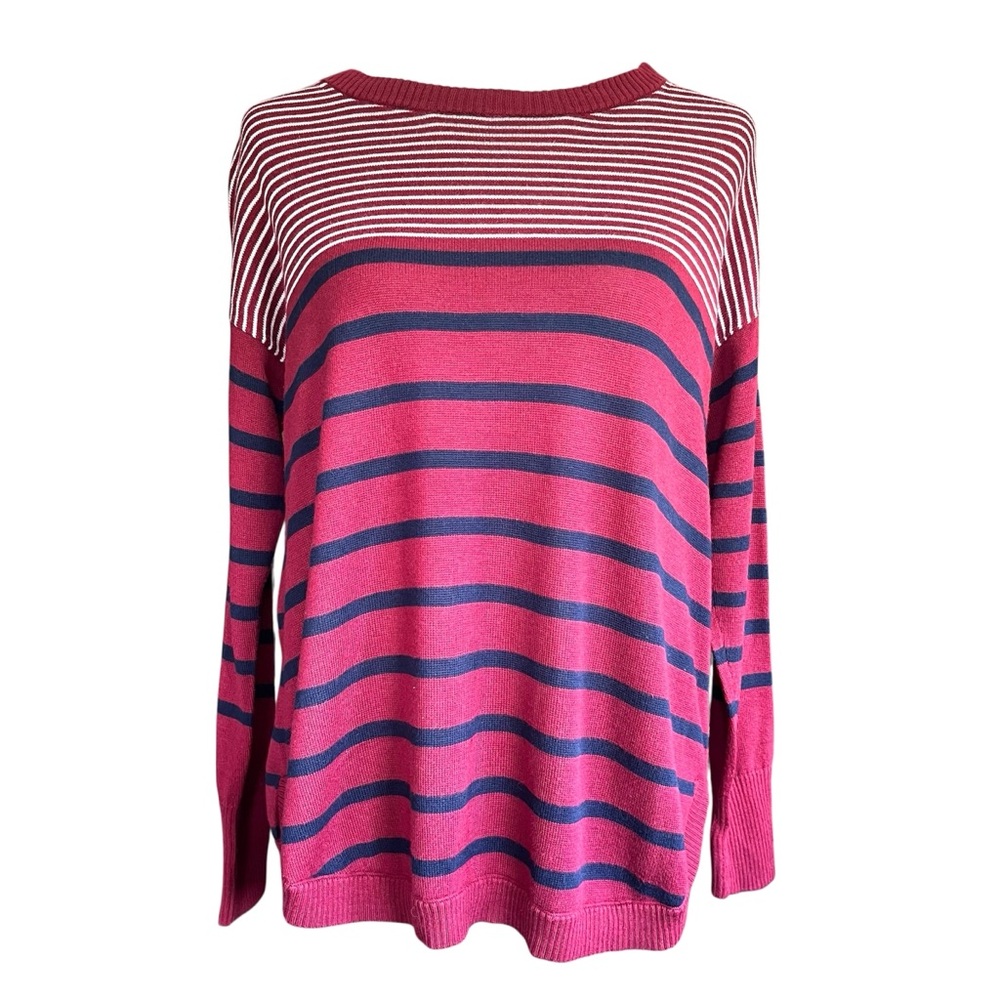Preppy Sweater Size Medium Petite Burgundy Navy Stripe Old Money Nautical Classy